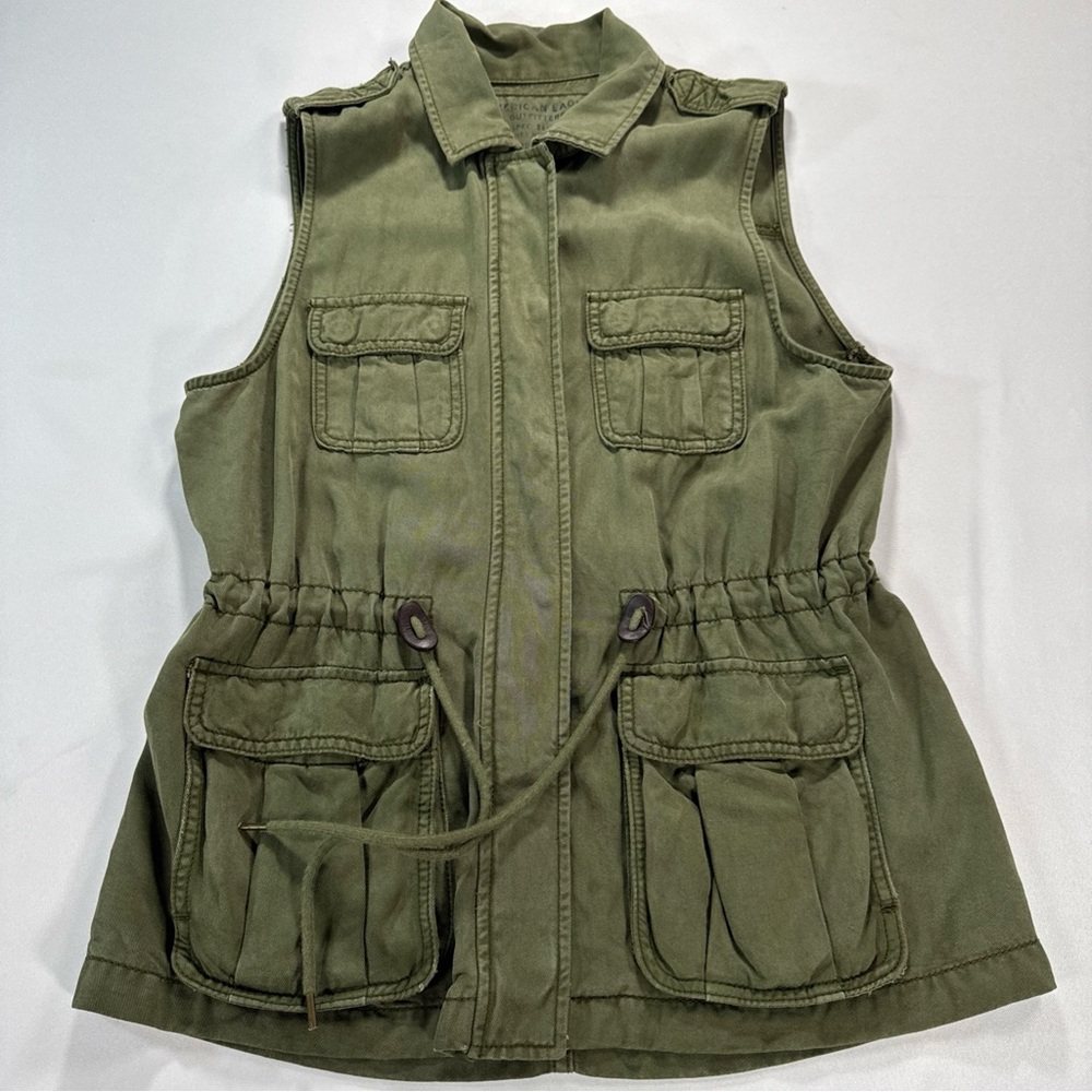 American Eagle Women's M‎ Vest Army Green Sleeveless Utility Denim Vest Cargo